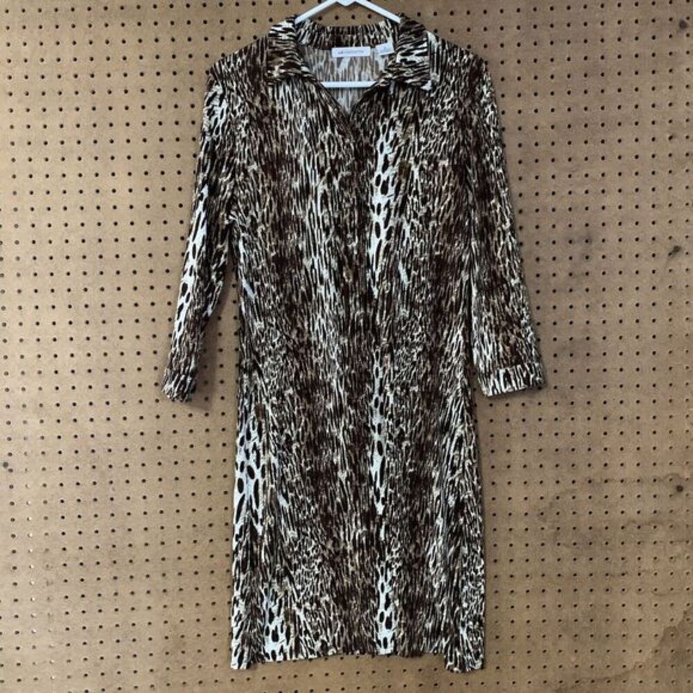 Leopard Print Dress Collared Long Sleeve Midi‎ Liz Claiborne Mob Wife Medium